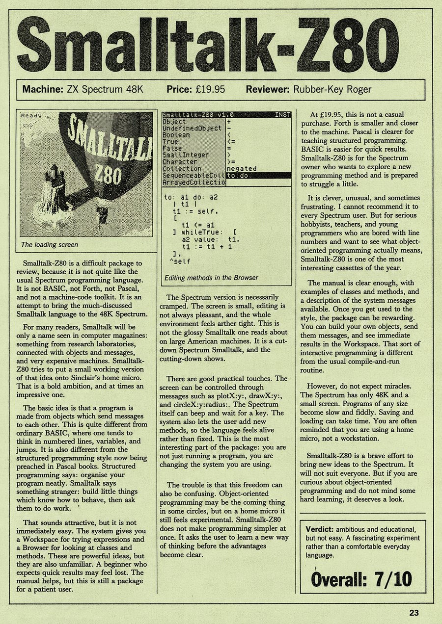 Smalltalk-Z80 review page photograph