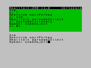 Smalltalk-Z80 Workspace showing evaluated expressions